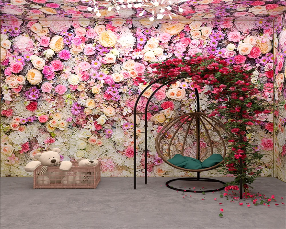 

beibehang Custom Beauty Salon Modern New Rose Nail Clothing Store Live Room Background Wallpaper papel de parede papier peint