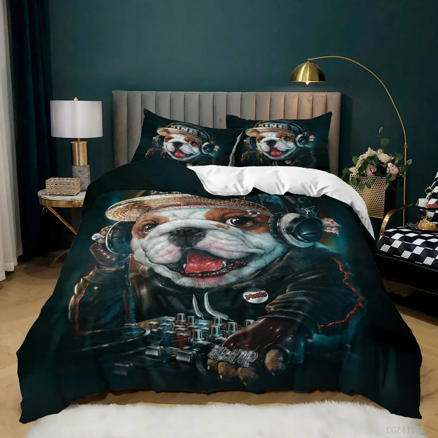 

Dog Duvet Cover Set DJ Puppy Bedding Set Soft Cute Dog Pattern Comforter Cover Microfiber Double Queen King Size Quilt Cover