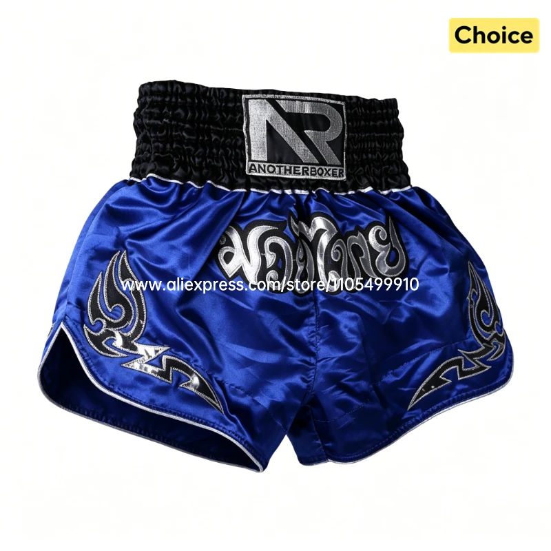 Satin Muay Thai Shorts Blue Kick Boxing Pants Adults Youth Kids Professional Kickboxing Cage Fighting Training Competition Pants