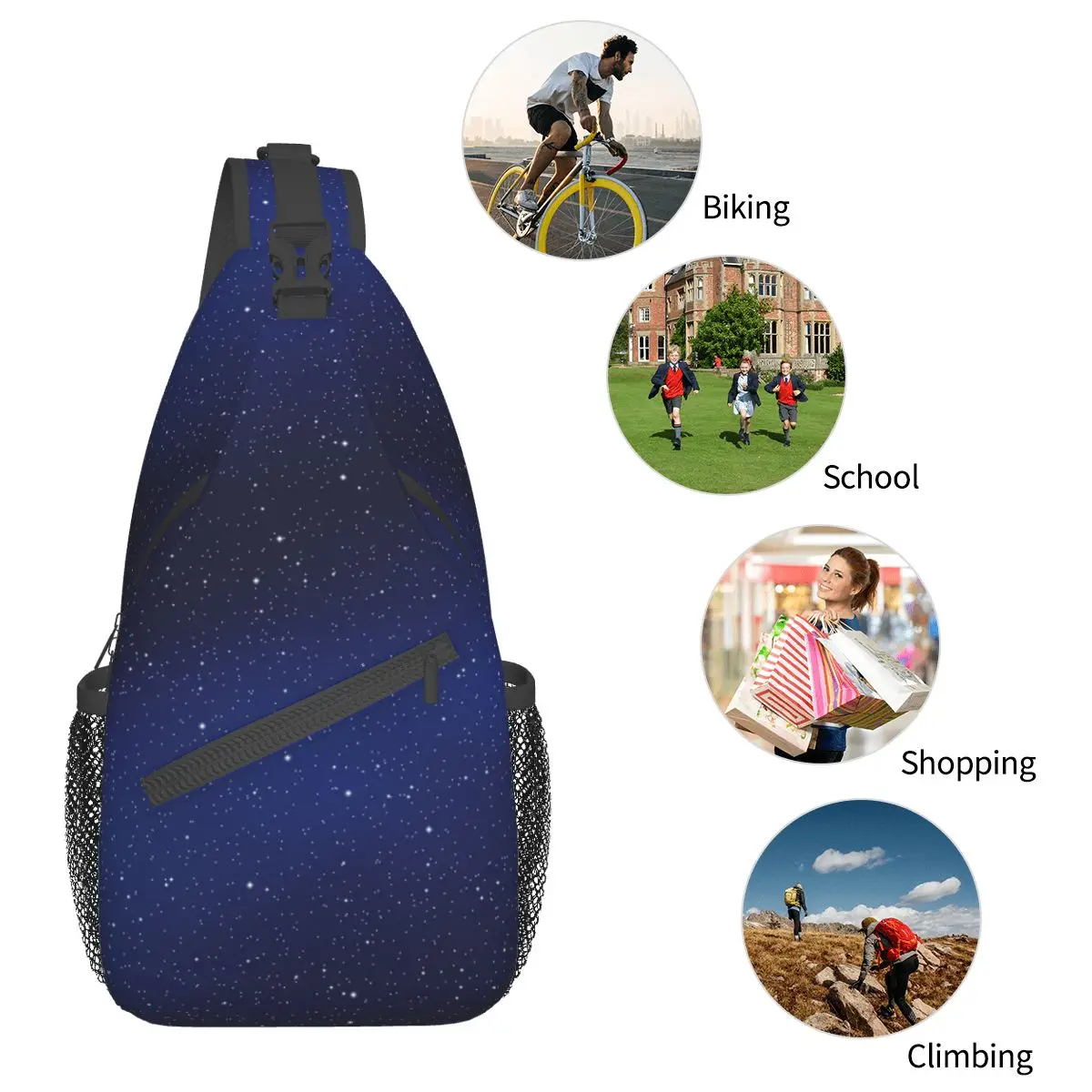 Galaxy Star Sling Bag para hombres y mujeres, mochila de hombro cruzada en el pecho, bolsos de viaje de senderismo, bolsas de Día de la Vía Láctea