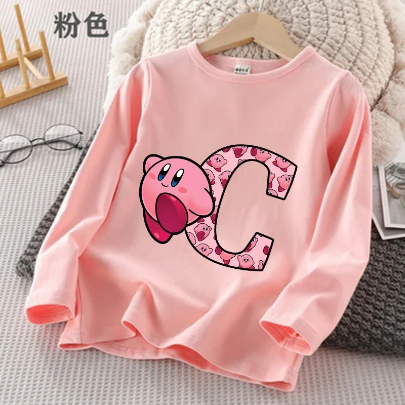 Star Kirby T-shirt Girl Cute Cartoon Sweatshirt Outdoor Sports Warm Tee Casual Long Sleeved Home Top Child Anime Clothing Gifts