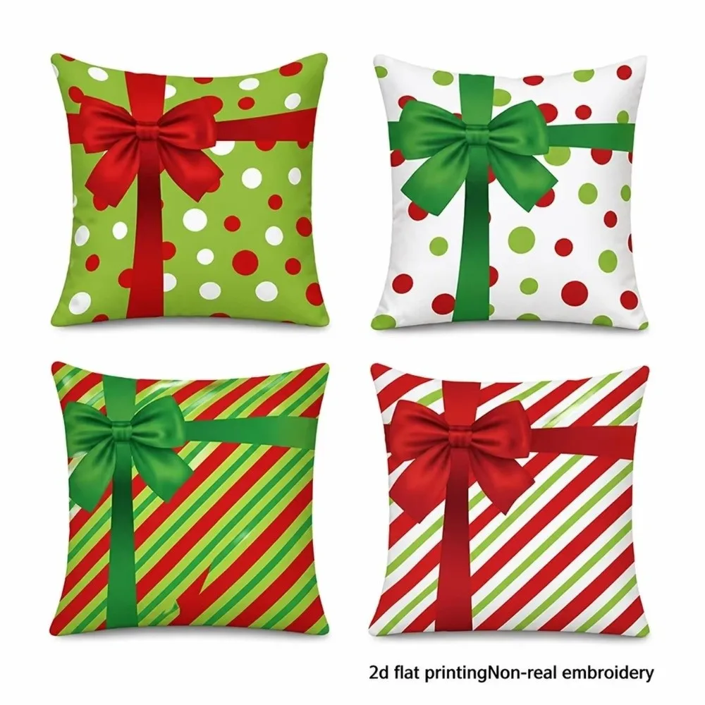 Square Decorative Pillow Cover Silky Short Invisible Zipper Throw Pillow Case Stripe Polka Dot Polyester Imitation Cotton