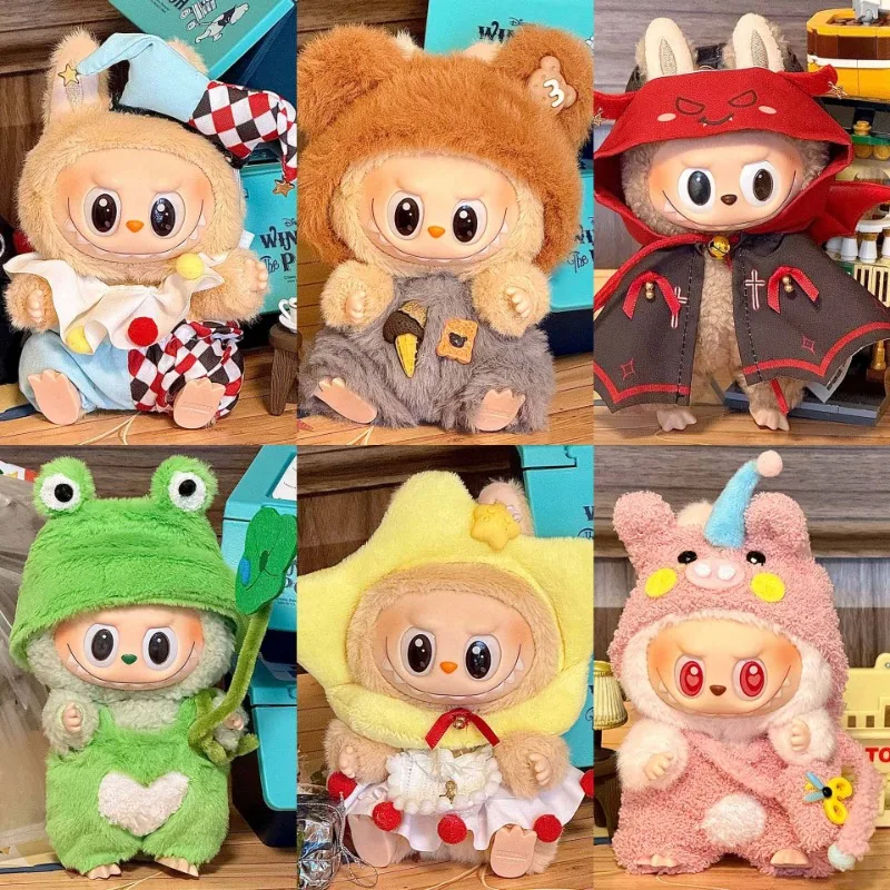 17cm Mini Doll'S Clothes Outfit Accessories for Labubu V1 V2 Striped Overalls Cool Handsome Clothing Gift
