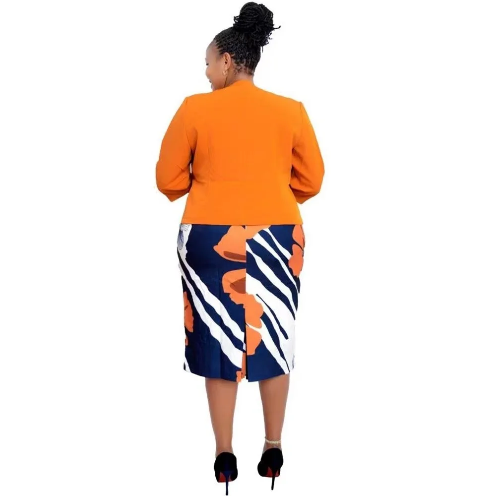 Plus Size Fashional New Arrival African Office Ladies Płaszcz i sukienki z kwiatowym nadrukiem Garnitury dla eleganckich kobiet