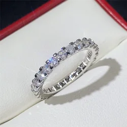 Iced Out Dainty Rings for Women Luxury Round Crystal Fashion Silver Color Wedding Promise Ring Female Jewelry Dropshipping CR043