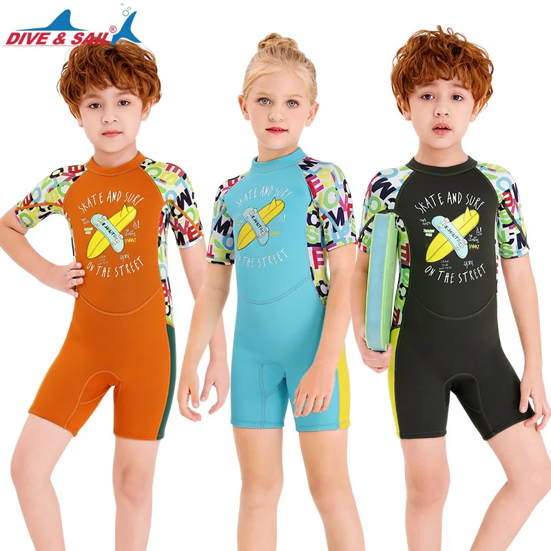 

New2.5mmChildren's Thermal Swimsuit One-Piece Padded Diving Suit Short Sleeve Children Snorkeling Surfing Dive Skin