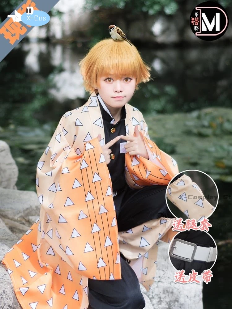 Zenitsu Cosplay Trajes Femininos, Kimetsu No Yaiba, Traje de Halloween, Anime Inteiro, Peruca, Itens Novos, Adulto