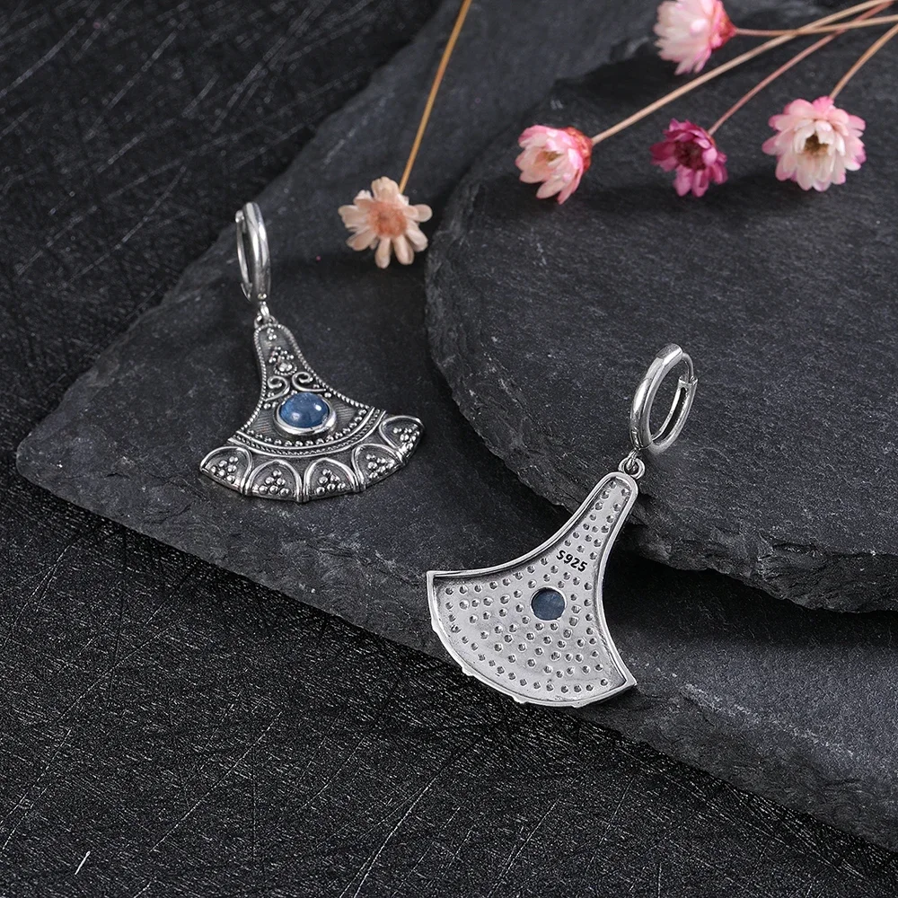 Lange Anhänger natürliche Zyanit Ohrringe Sterling Silber Ohrringe für Frauen Schmuck Vintage Verlobung feier Jubiläums geschenk