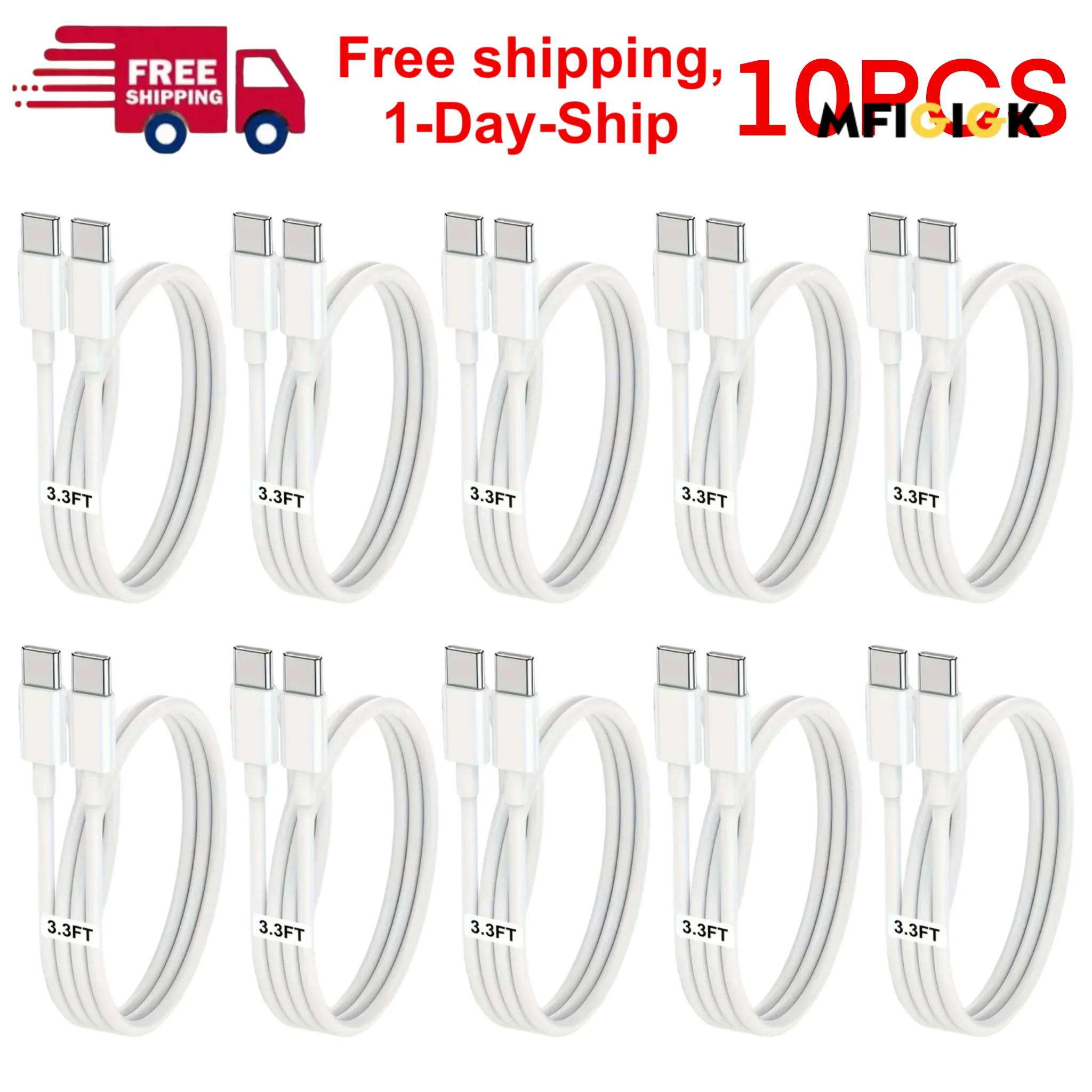 MFIGlGK  10PCS  Lot USB-C to USB-C Type-C Cable PD Fast Charger For Samsung iPhone 15