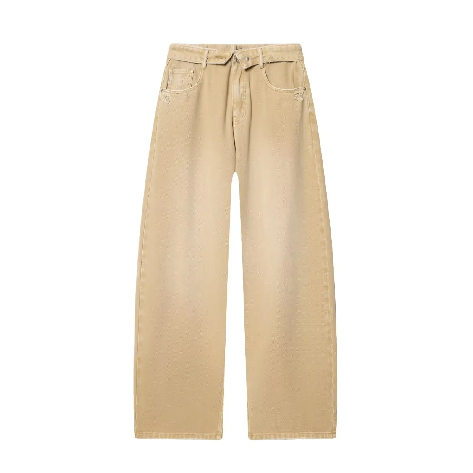 Women Light Yellow Washed Wide Leg Jeans High Waist Loose Fit Denim Pants Vintage Style Casual Trousers For Street Wear 4DIL
