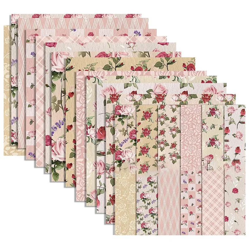 Dupla Face Aquarela Cardstock Floral, Scrapbook Paper, Fazendo Cartões, Cartões DIY, 24 Folhas, Rosa, 12x12 polegadas