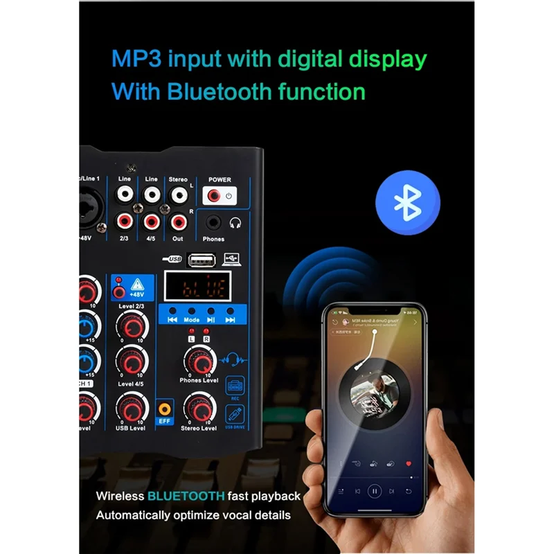 HFES 5 قناة USB جهاز مزج الصوت مع ميكروفون لاسلكي استوديو جهاز مزج الصوت بلوتوث REC DJ وحدة التحكم خلط للكاريوكي سهلة الاستخدام