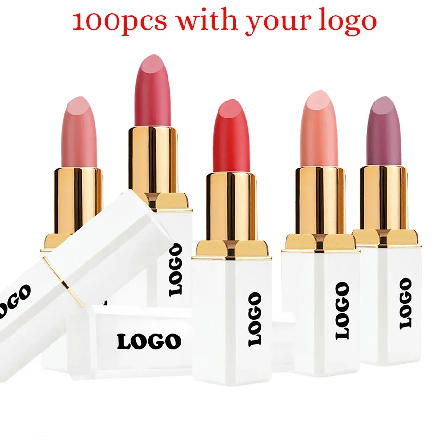 Private Labe 24-color Solid Lipstick Custom Logo White Square Tube Matte Lipsticks Bulk Waterproof Long-lasting Makeup Vegan image 3
