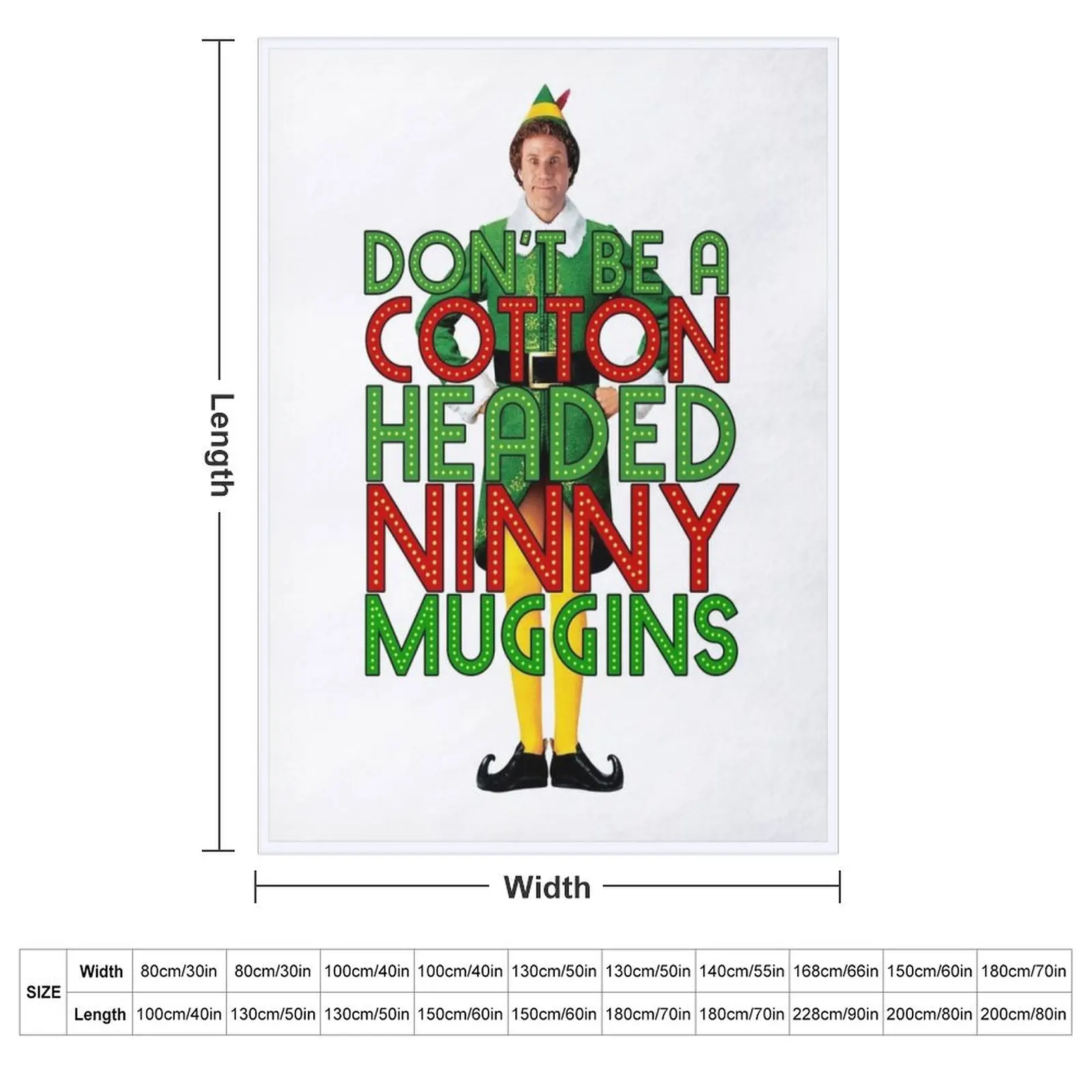 DON'T BE A COTTON HEADED NINNY MUGGINS Elf Christmas Movie Buddy Will Ferrell Funny Throw Blanket Comforter Tourist Blankets