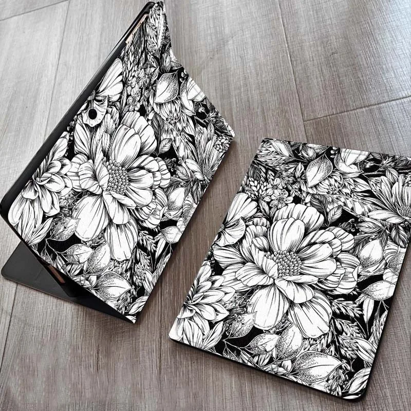 

Черно-белый чехол с цветочным рисунком для планшета OPPO Realme Pad Air X 10,36 11 дюймов