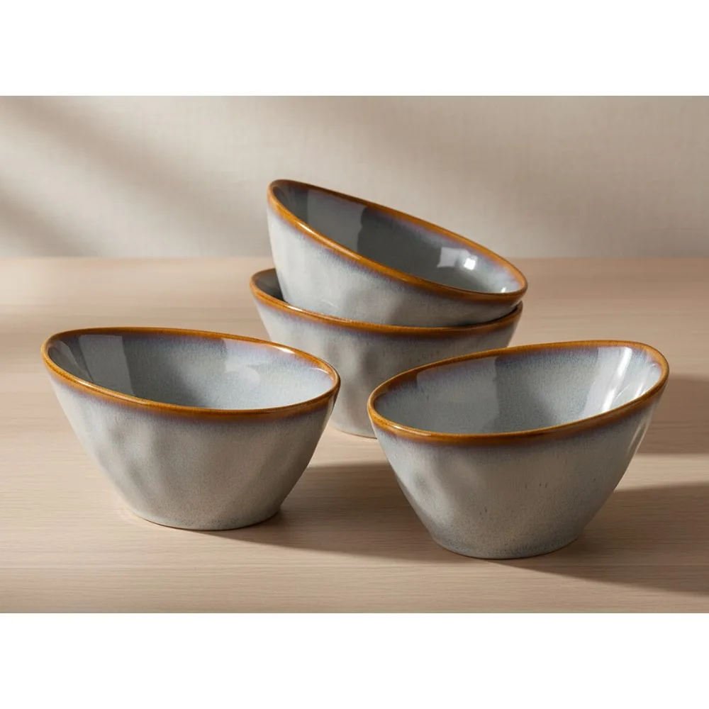 

20 oz Ceramic Salad Bowls Set of 4, Slanted Snack Bowls for Soup Dessert, Microwave Dishwasher Safe Reactive Glaze White