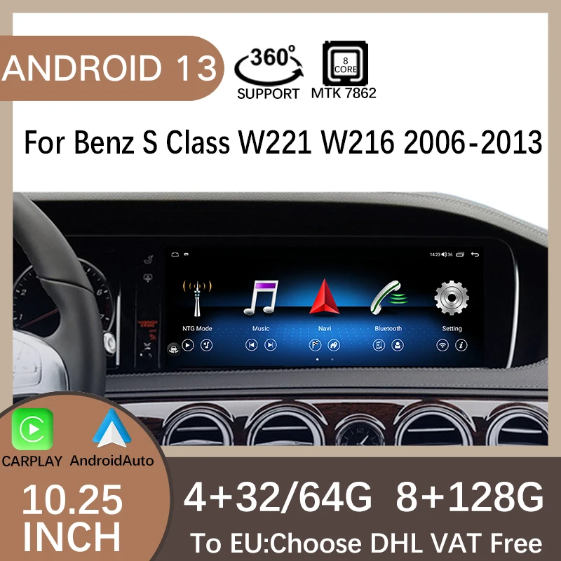 

MTK7862 10.25" 64G 128G Android13 For Mercedes Benz S Class W221 W216 Split Screen GPS Navigation Central Multimedia Player WIFI