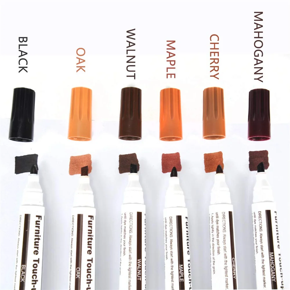 SEISSO Furniture Repair Kit 12Pcs Wood Markers Touch Up Scratch Restore Crayons Fillers with Sharpener 6Colors for Wood Door