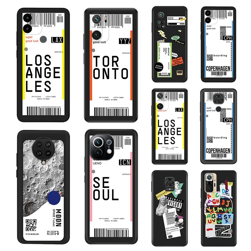 Черный мягкий чехол для телефона Redmi Note 10 10s 9 9t 9s 8 8t 7 9a i 10a 10c 13 a3 x mi 10t MOON COPENHAGEN Travel Ticket Label Cover
