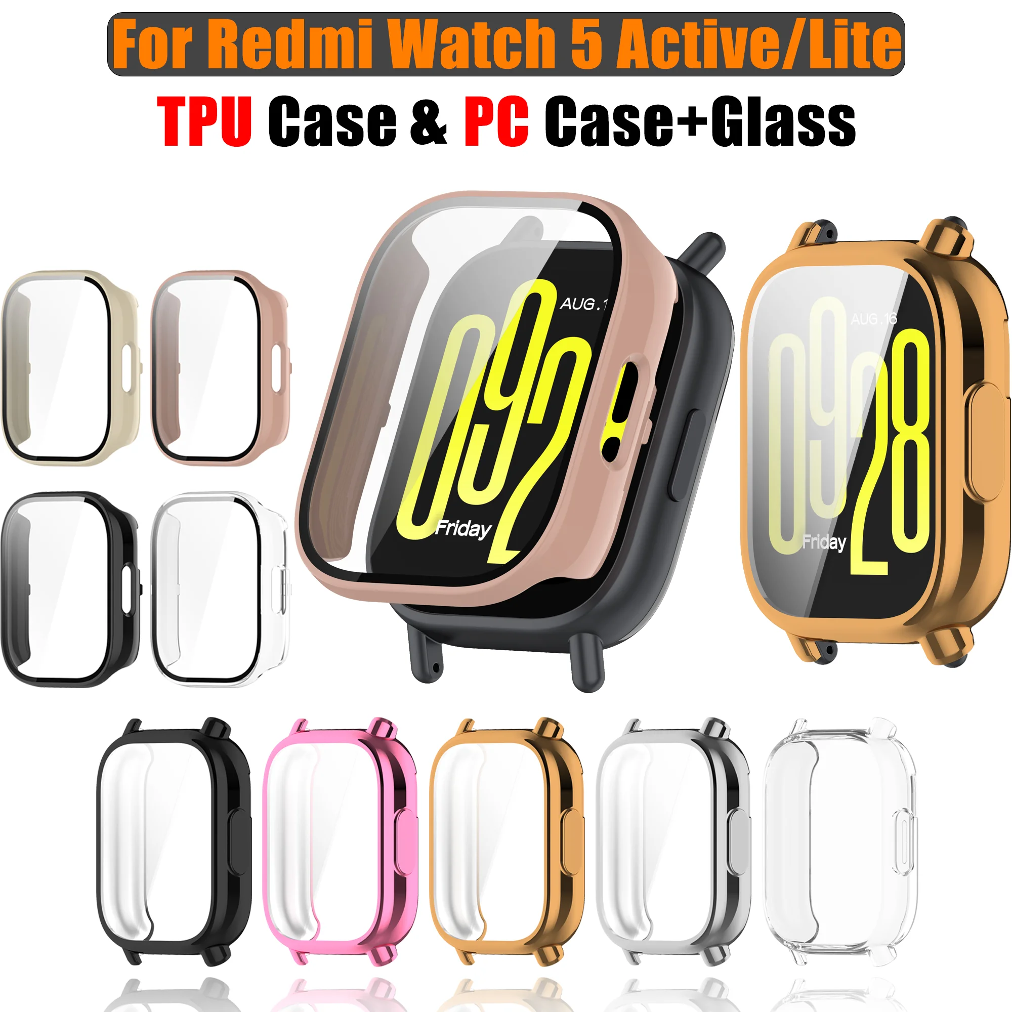 Tempered Glass Anti-scratch Bumper Protective Case TPU Full Cover Screen Protector PC Case For Xiaomi Redmi Watch 5 Active Lite