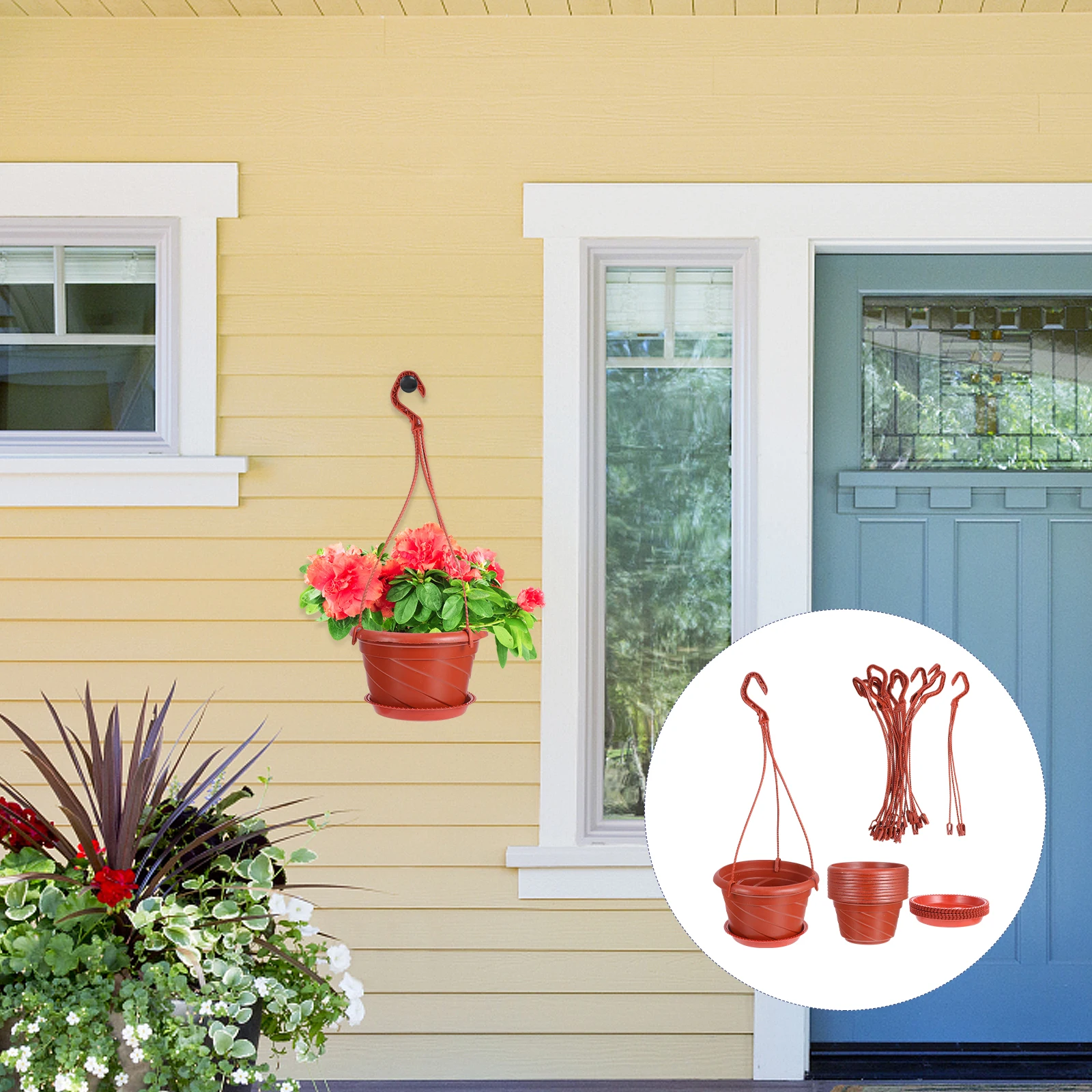 

10 Sets Plastic Flower Pots Thick Wear Resistant Material Hanging Baskets Bulk Container Plants Red Decor Study Balcony
