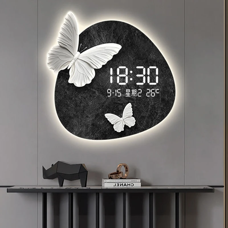 Minimalist Large Wall Clocks Digital with Light Wall Clocks Home Decoration Luxury Clock Nordic Interior Clock Living Room