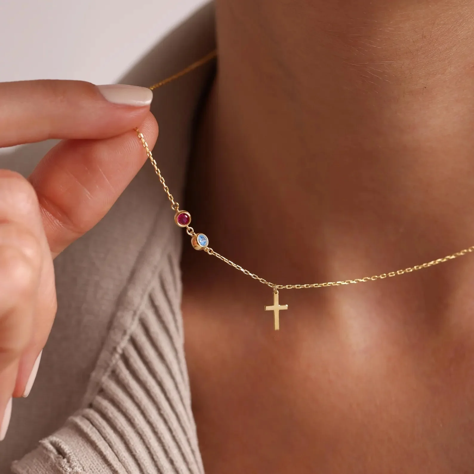 

Custom Birthstone Cross Necklace Birthstones Gift for Her Family Cross Necklace Confirmation Gift Baptism Gift