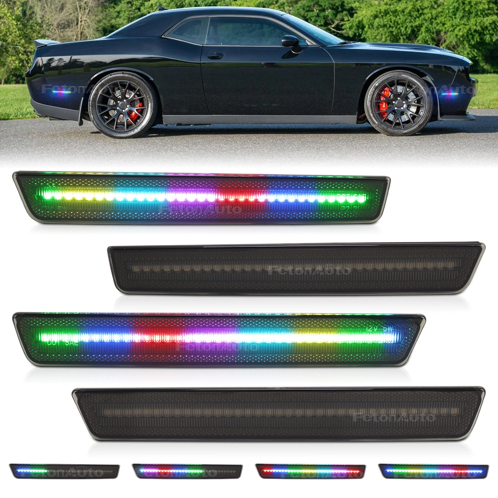

Colorful Flowing LED Side Marker Light Front and Rear Bumper Turn Signal Light Indicator Light for 2015-2023 Dodge Challenger