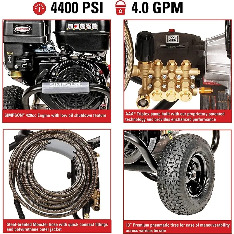 SIMPSON Cleaning PS60843 PowerShot 4400 PSI Gas Pressure Washer, 4.0 GPM, CRX 420cc Engine, Includes Spray Gun and Extension Wa