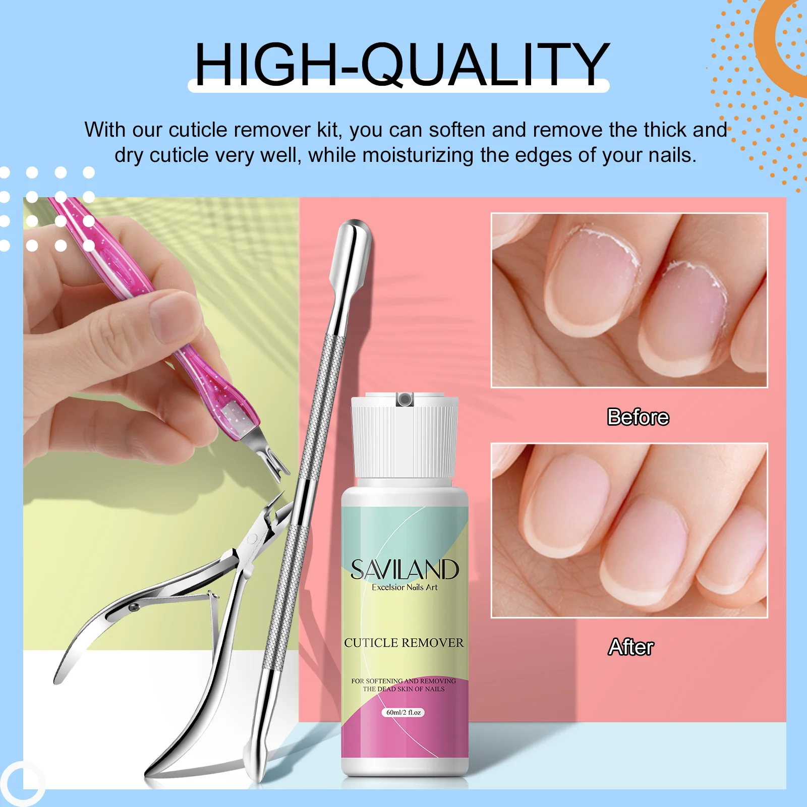 مجموعة أدوات إزالة الجلد الميت من سافيلاند 2.03 أونصة مع قراص/دفع/تراكم - مجموعة مانيكير احترافية هدايا عيد الميلاد لها.