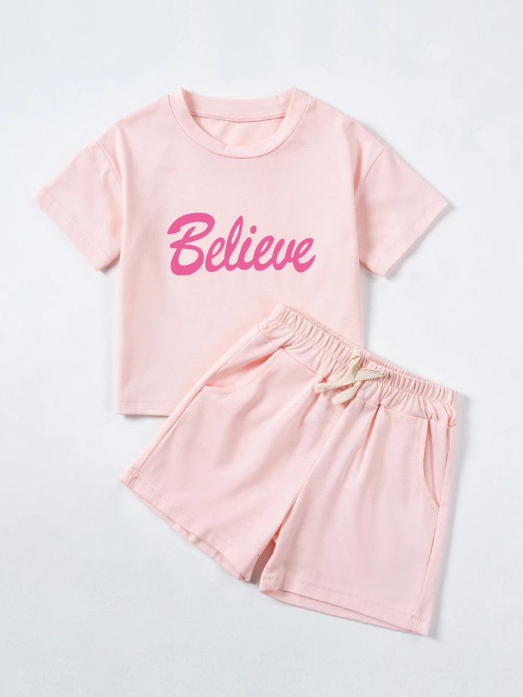 New Summer Children's Short-sleeved Suit 0-6Y Girls Letters Printed Casual Sports Suit Children's Clothing  Girls Clothes