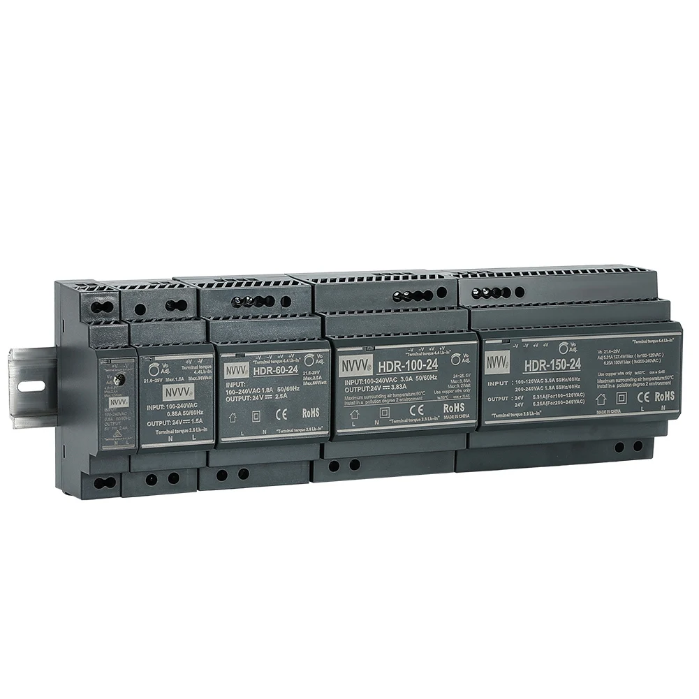 DIN Rail Power Supply Estabilizador de Tensão Transformador, DIN Rail Supplies, 15W, 30W, 60W, 100W, 150W, 12V, 24V, Série HDR