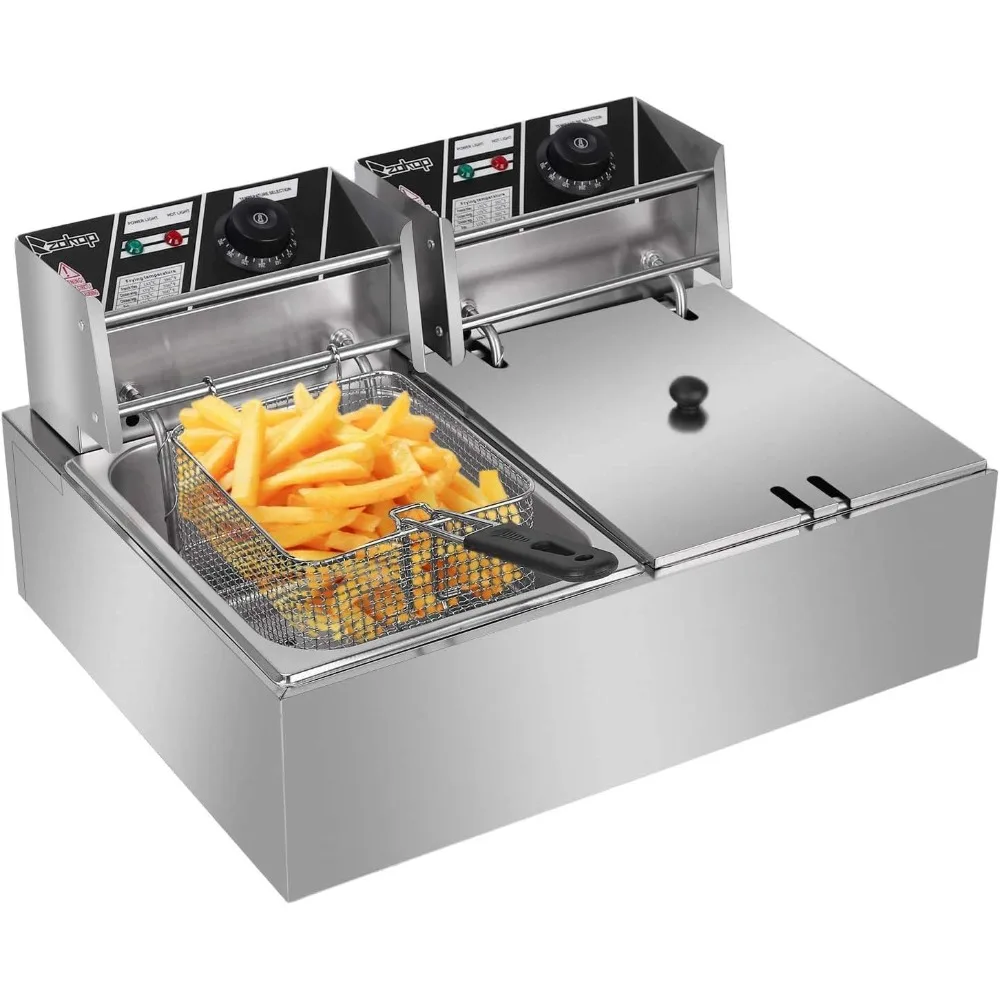 5000W Commercial Deep Fryer, 12L Electric Dual Tank Deep Fryer