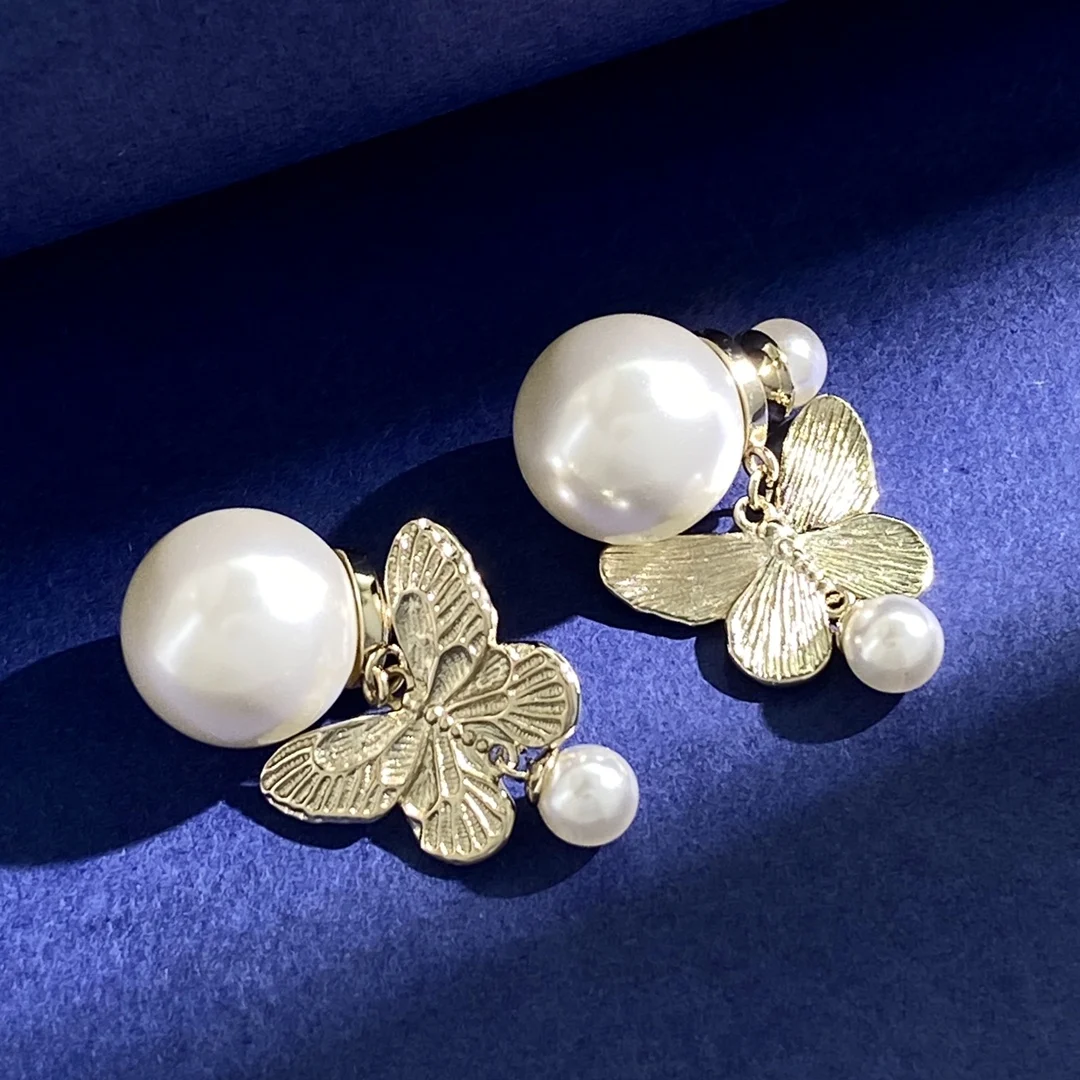 

Butterfly shape hanging small pearl before and after hanging small pearl earrings