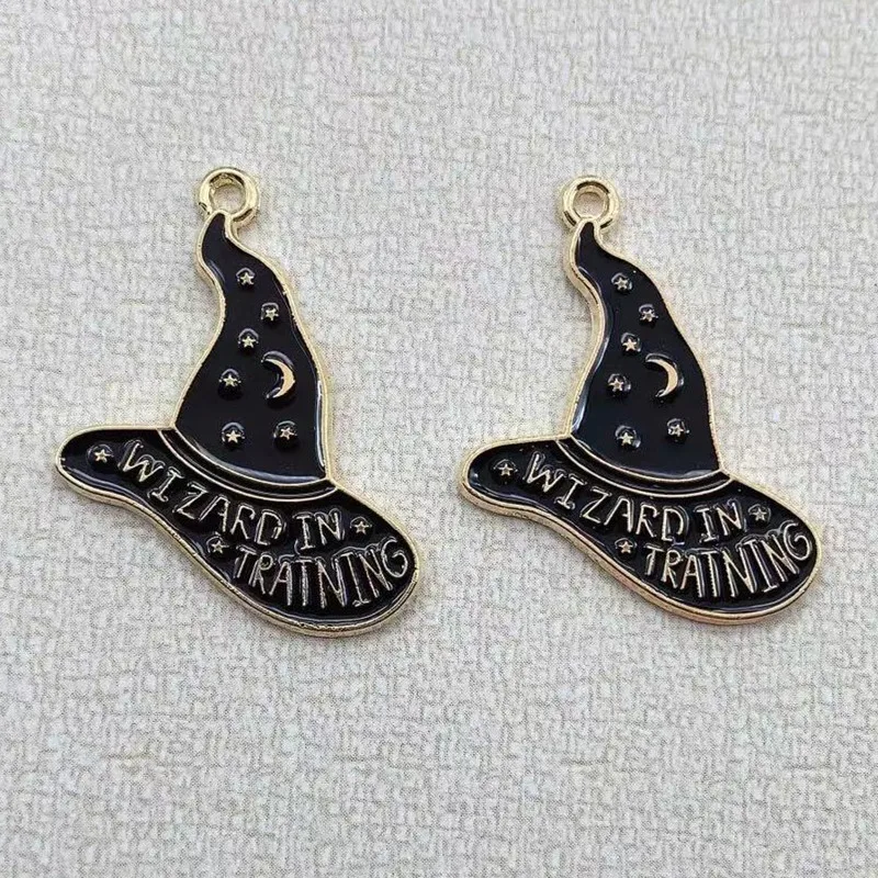 10pcs/pack Halloween witch hat Enamel Charms Craft Metal Earring Charms Keychain DIY Jewelry Making Zinc Alloy