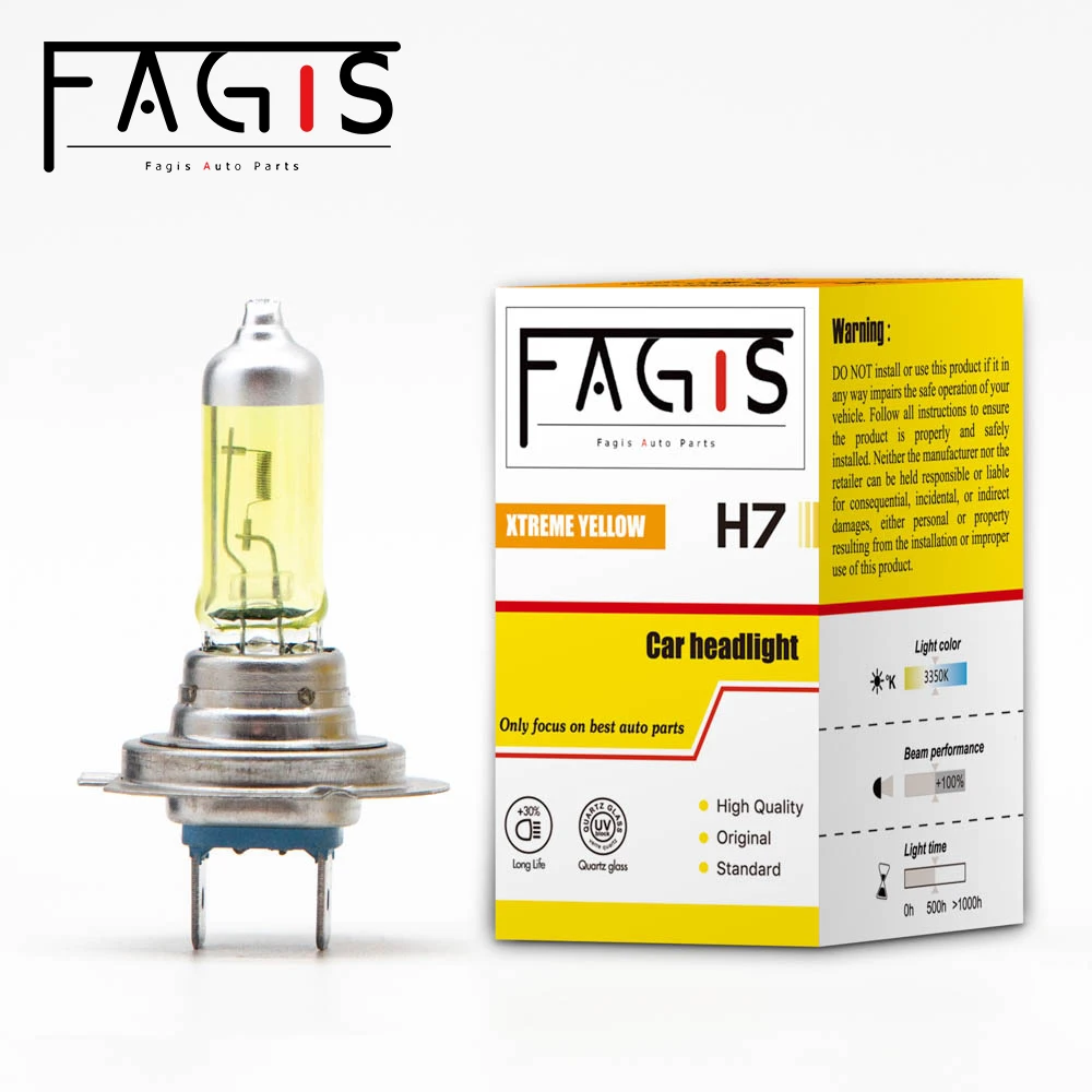 Fagis Dot 1 Pcs H7 12V 55W Yellow Lights 2800K Car Lights Accessories Headlight Auto Fog Lamps Halogen Bulbs