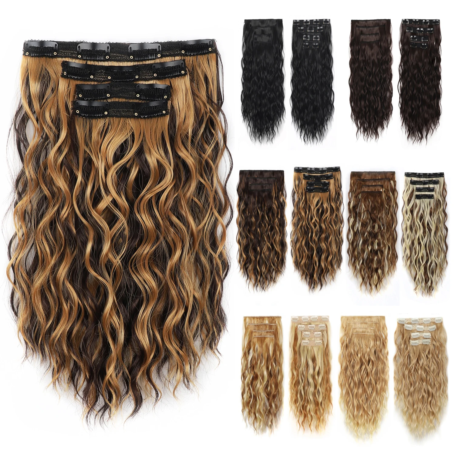14 Inch Wavy Clip-In Hair Extensions - 5PCs Synthetic Heat-Resistant Amazon.com : Hair Extensions Clip ins - 14 Inch Wavy  main image 2
