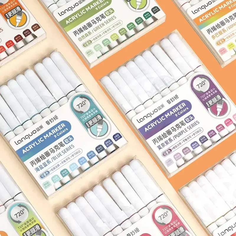 

Languo, 9 шт./кор., набор акриловых маркеров с мягкой кистью, ручная работа «сделай сам», маркеры для рисования, ручки для рисования, студенческие ручки для граффити, M720