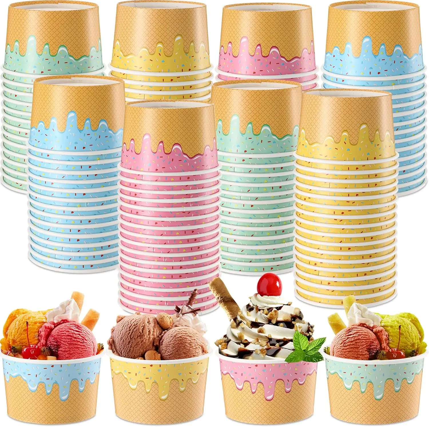 

100 Pcs Ice Cream Cups Bulk Paper Disposable Dessert Bowls Ice Cream Bowls Paper Dessert Cups Sundae Soup Yogurt Cold or