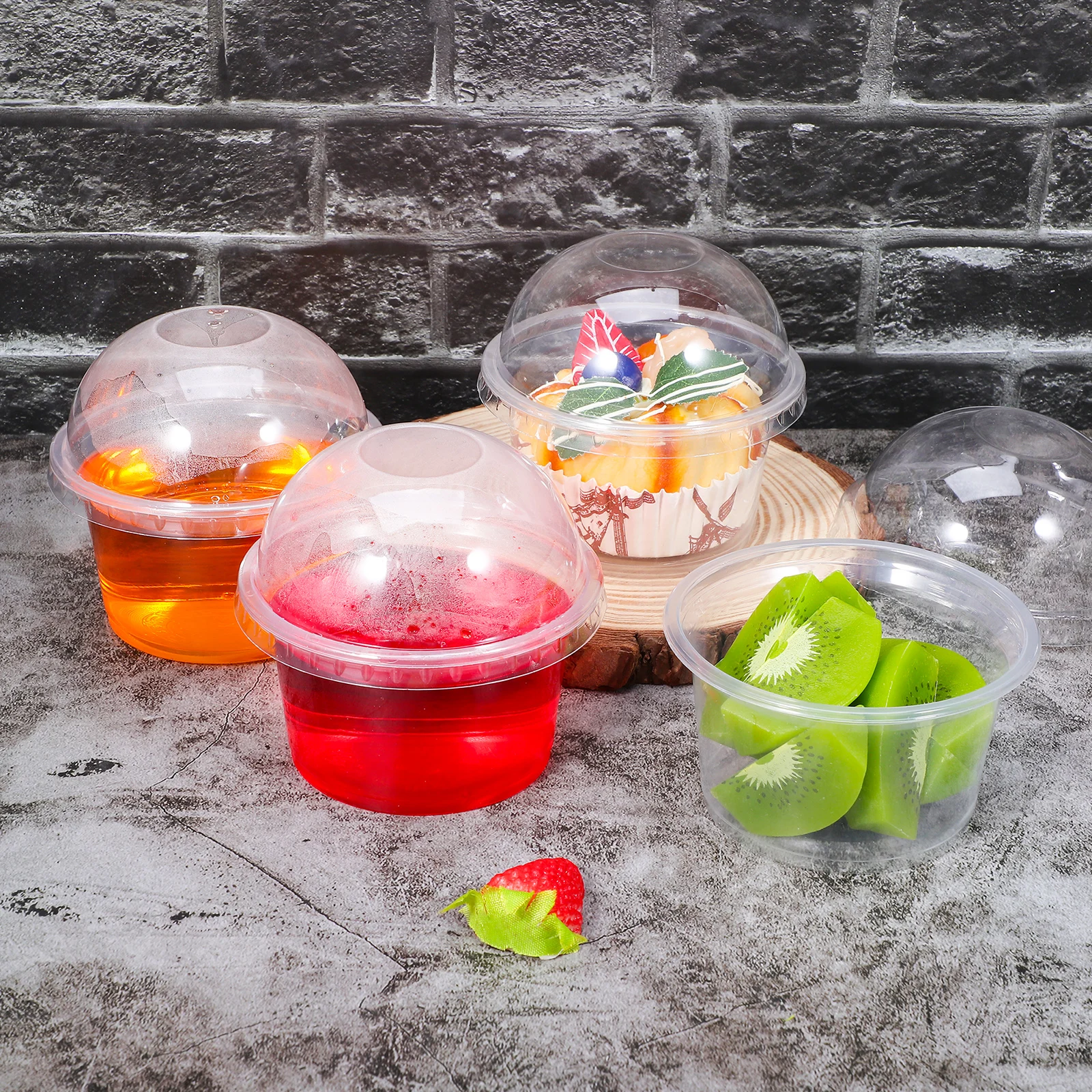 

50pcs 250ml Disposable Pudding Cups Plastic Dessert Containers High Lid for Cake Jelly Ice Cream Commercial Use