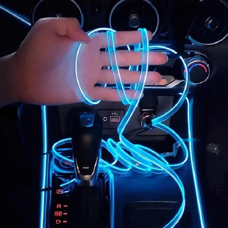 Tira de luces LED para Interior de coche, tubo Flexible de luz fría con USB, lámpara ambiental de decoración automática, 5m, 5V