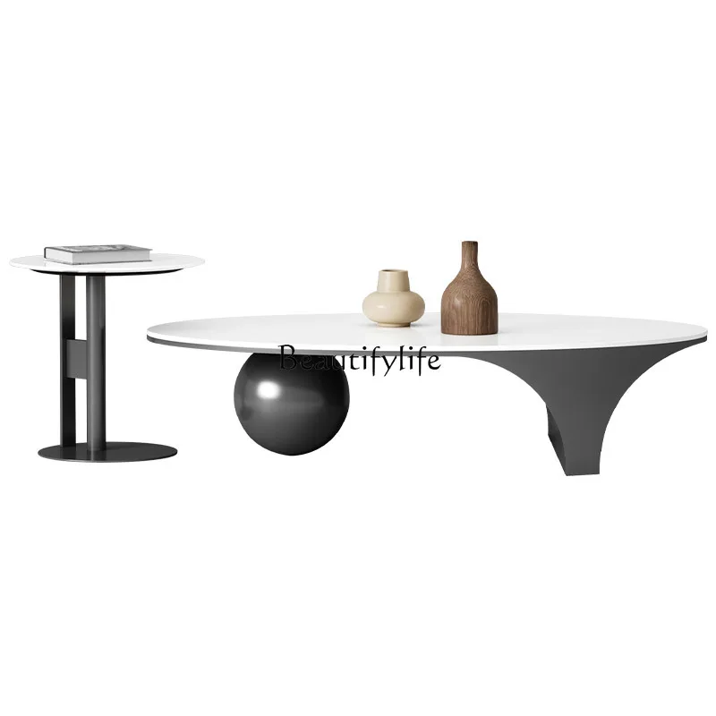 

Creative rock slab coffee table oval bright light wabi sand wind creative special-shaped coffee table combination