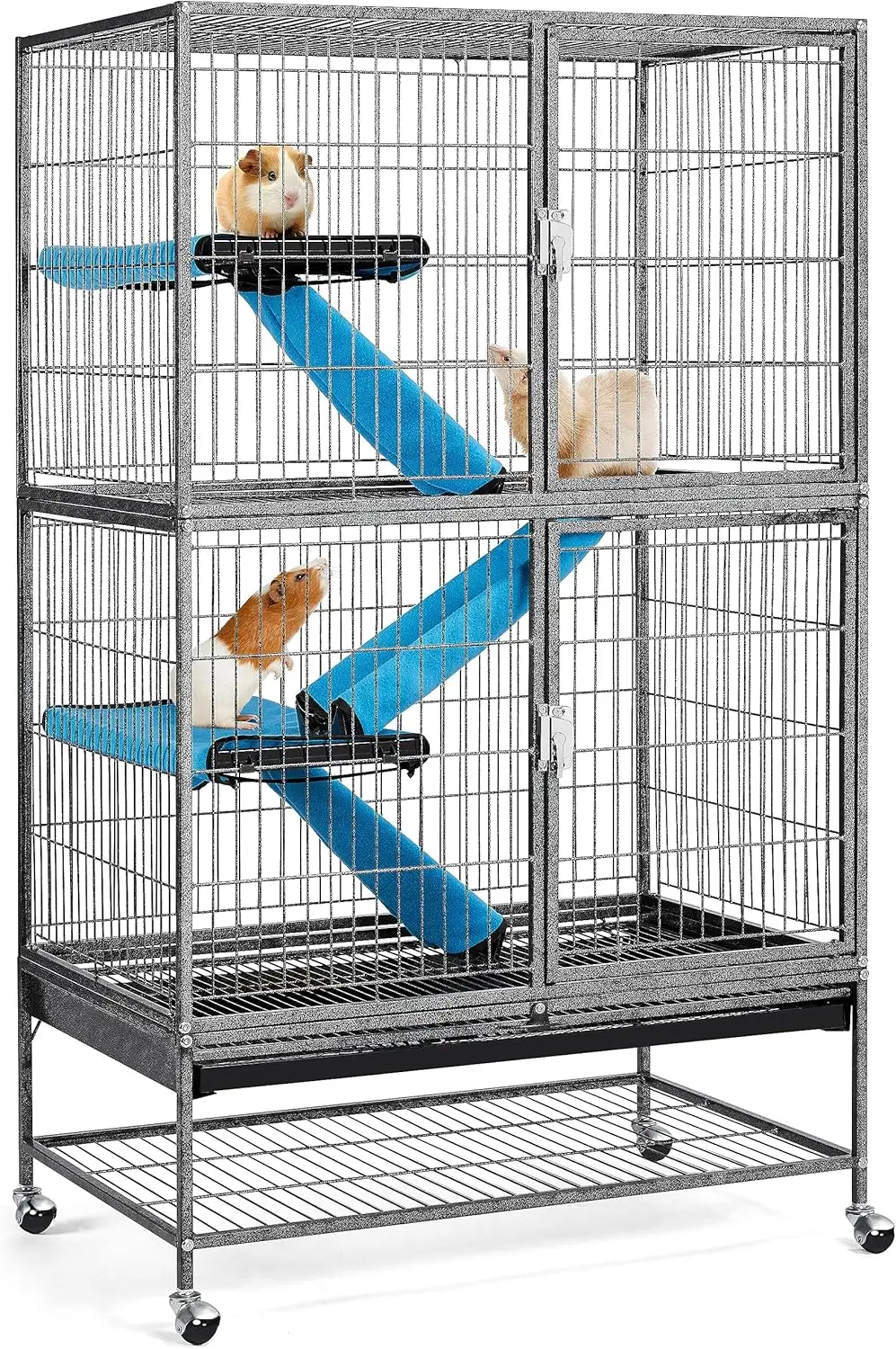 54'' Rolling Ferret Cage Large 4-Tiers Chinchilla Cage Small Animal Cage for Adult Rats/Guinea Pigs/Chinchilla/Sugar Glider