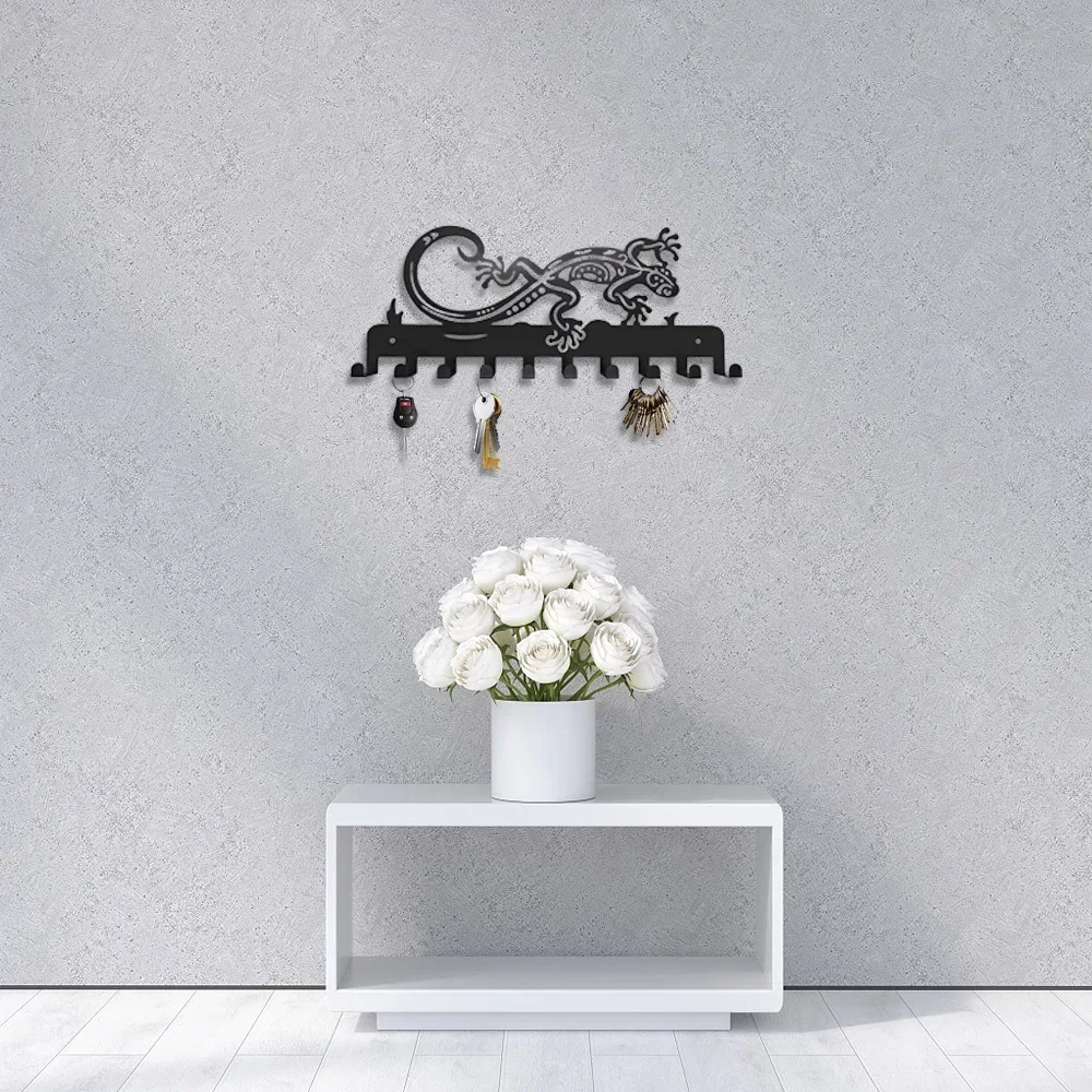 

1PC Lizard Metal Wall Hanging Decor Towel Holder Rack with 10 Hooks Iron Durable Coat Rack, Key Holder, Coat Hanger, Towel Rack