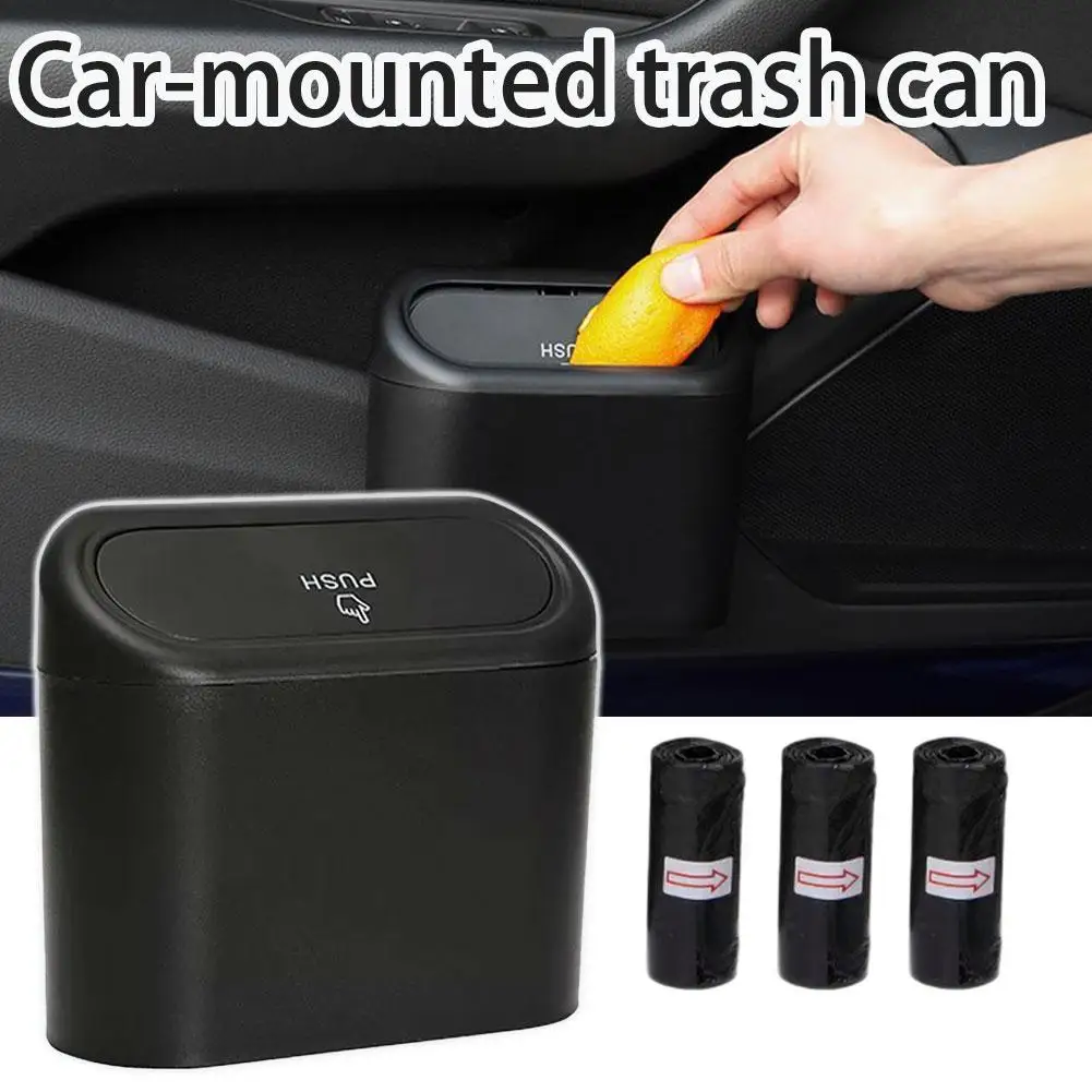Car Trash Can Portable Door Side Hanging Garbage Bin Press Type Dustbin Multifunctional Storage Box Car Interior Accessory