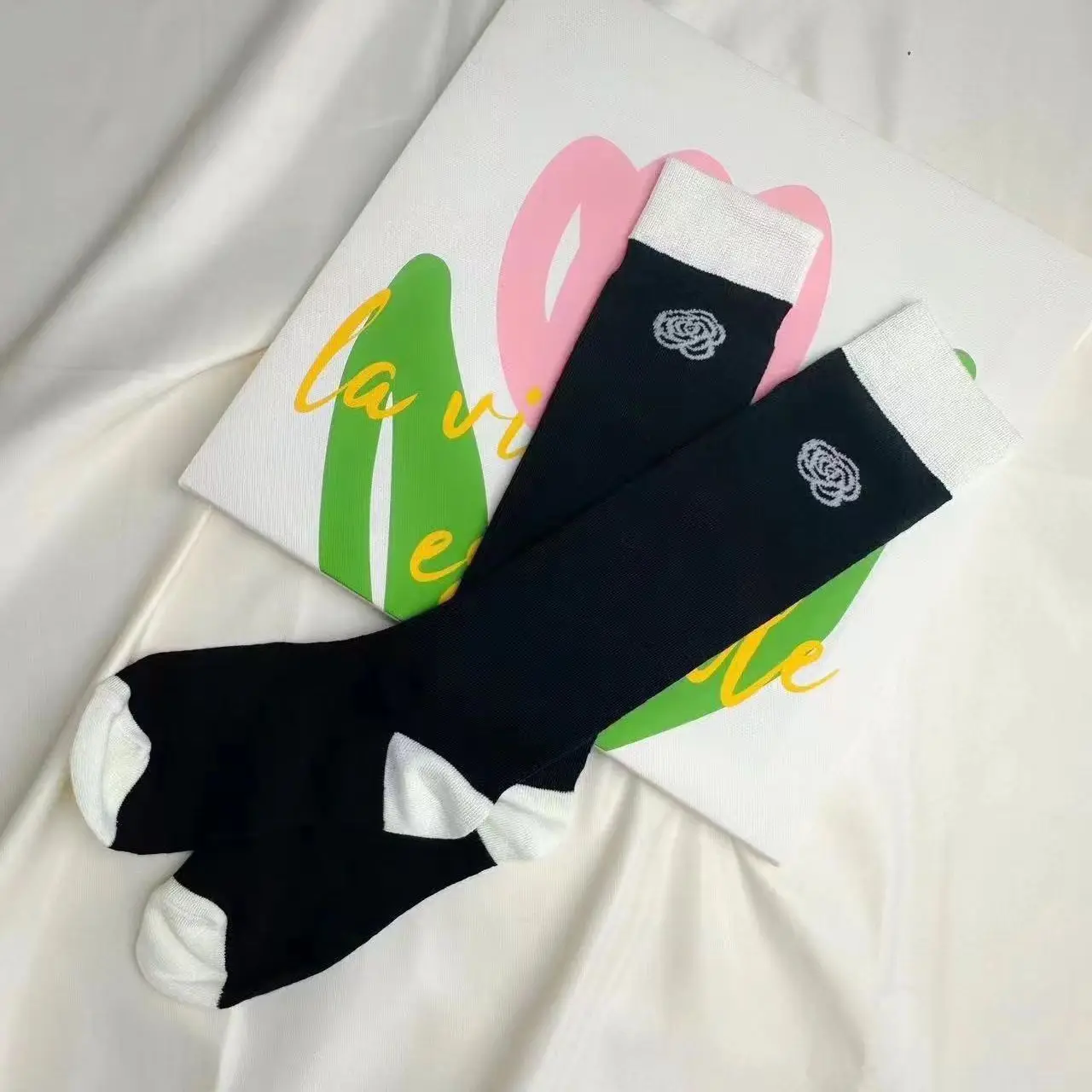 Japanese Camellia Rose Long Socks Women Girls Sweet Lolita Flower Cotton Knee High Sock Students Ins Skirt Matching Calf Socks