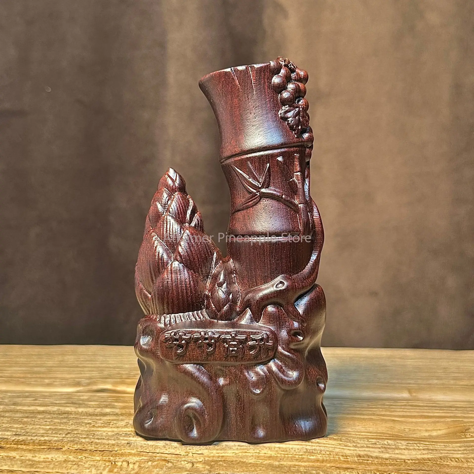 

Rosewood Carved "Steady Progress" Ornament - Solid Wood Bamboo Figurine for Home Living Room Office Decoration Ideal Gift