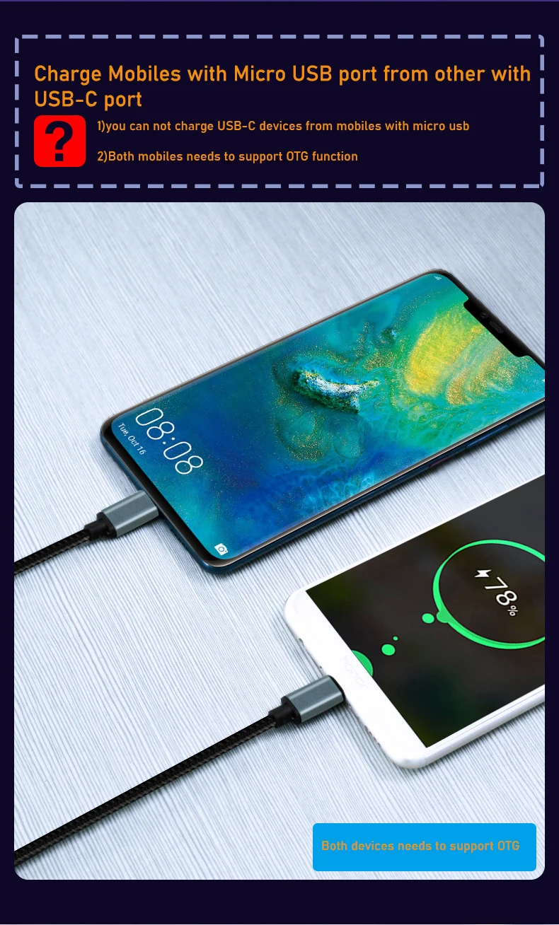 Braided USB C to Micro USB Cable Fast USB Type C to Micro USB OTG Charging Sync cable USB-C to Micro USB for Samsung Xiaomi Huaw