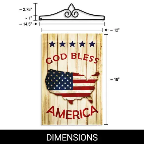 Garden Flag God Bless America USA Flag Map 12x18IN & Hanger 14IN Printed Poly