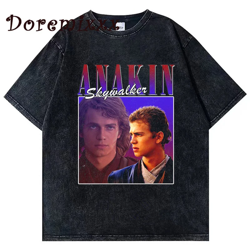 Summer Washed T-Shirt Y2k Shirts Anakin Skywalker Graphic Short Sleeve Tee Shirt Hip Hop Men Oversized T Shirts Street Unisex